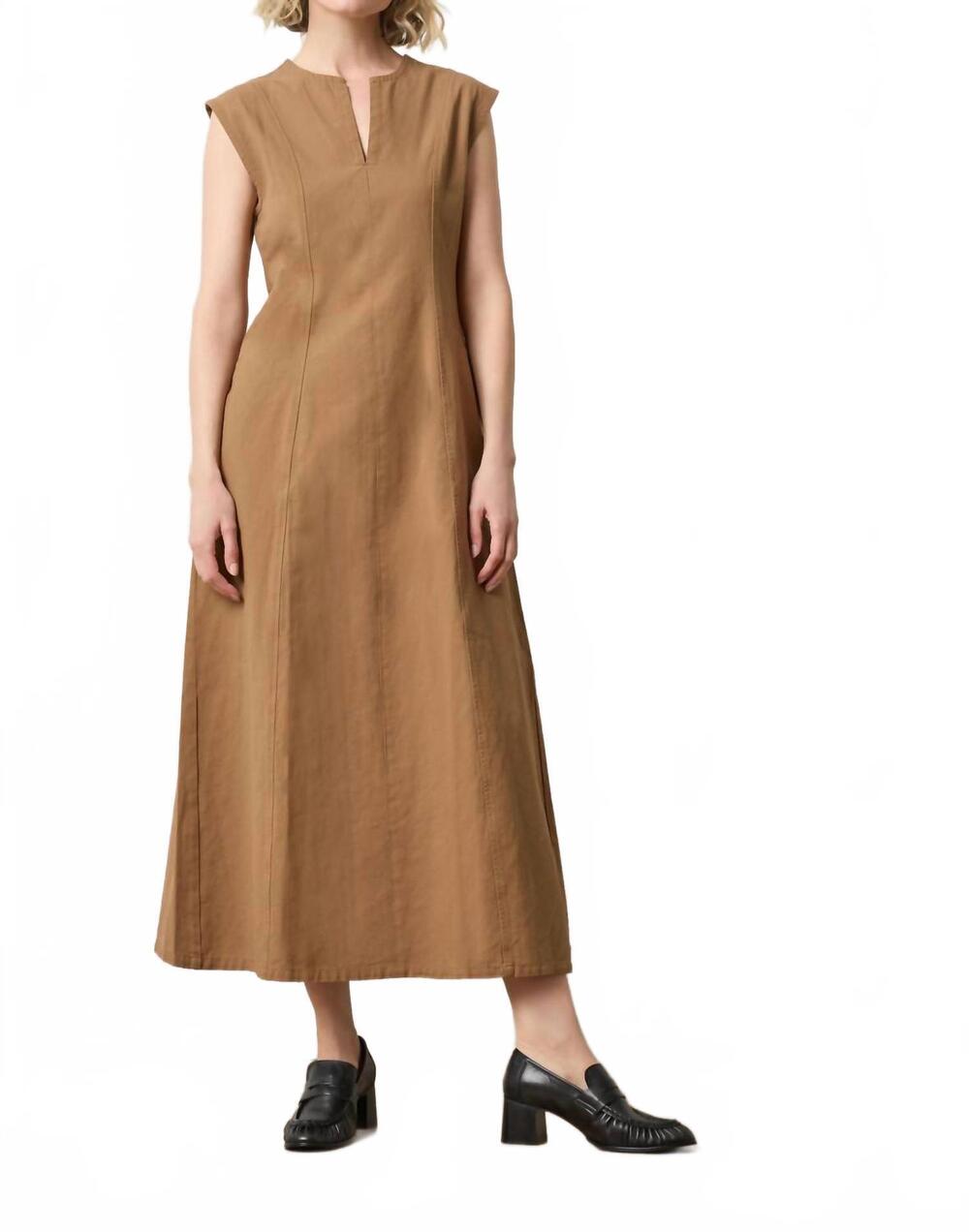 NEW LILLA P twill princess seam maxi dress in pecan